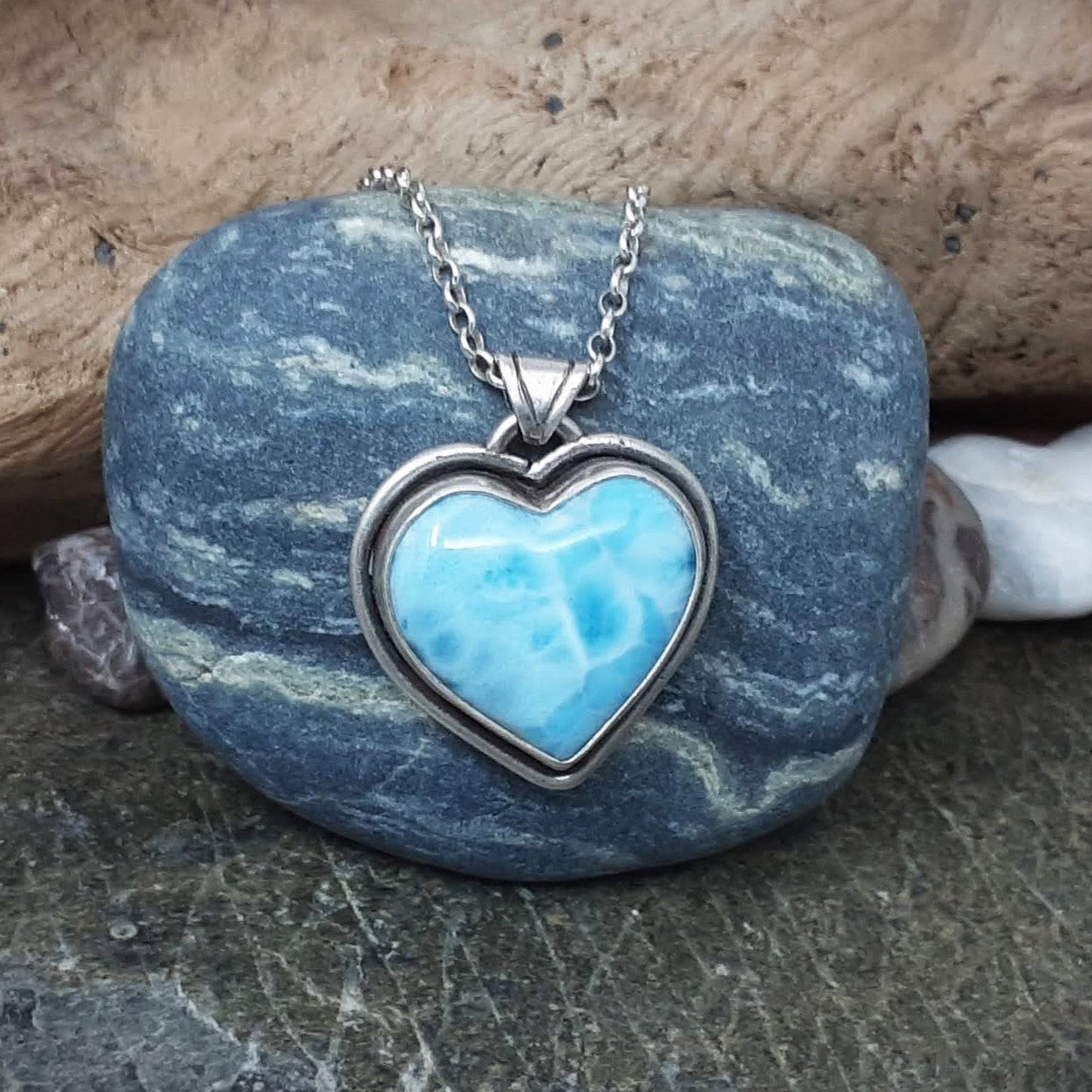 Larimar Heart and Sterling Silver Necklace