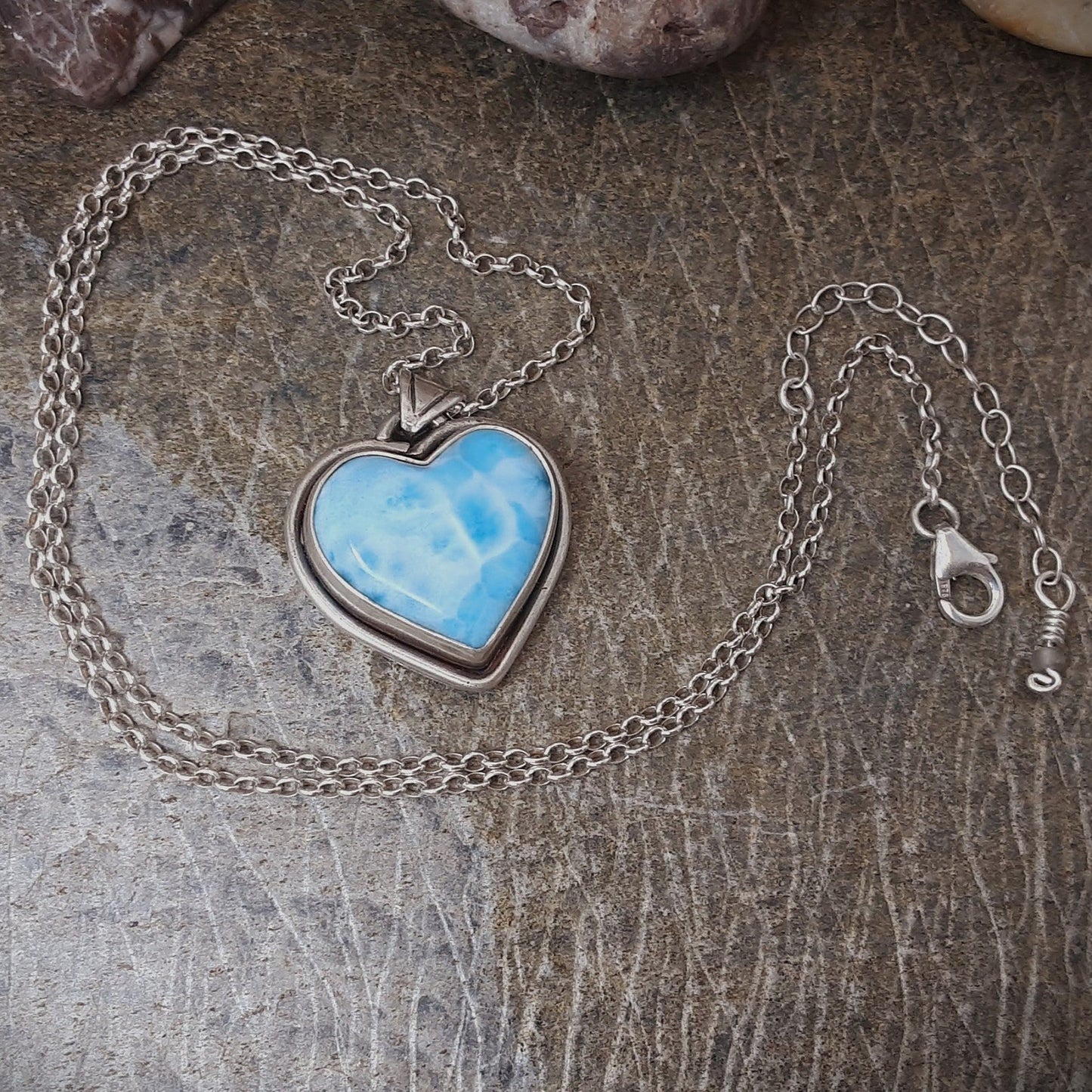 Larimar Heart and Sterling Silver Necklace