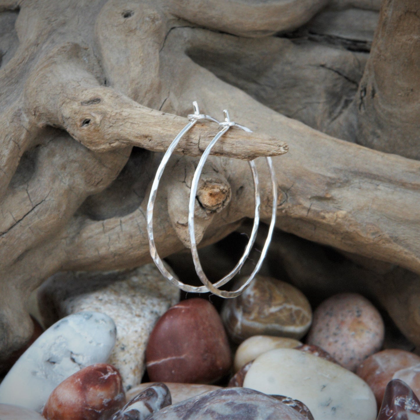 1.25 inch sterling silver oval hammered hoops