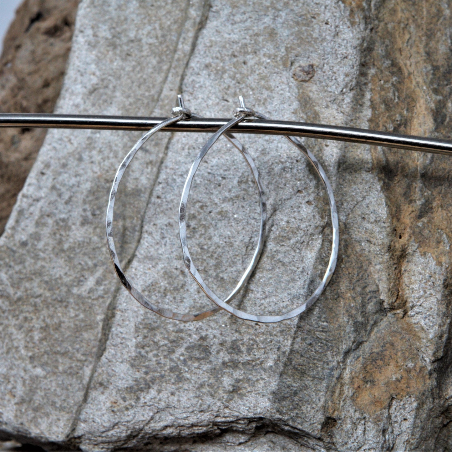 1.25 inch sterling silver oval hammered hoops