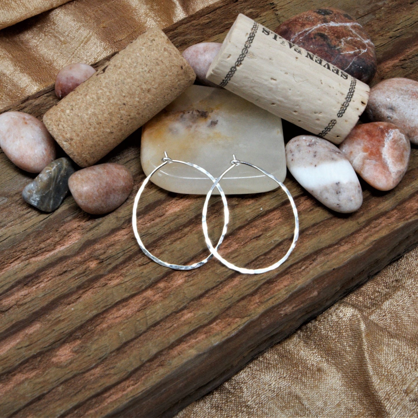 1.25 inch sterling silver oval hammered hoops