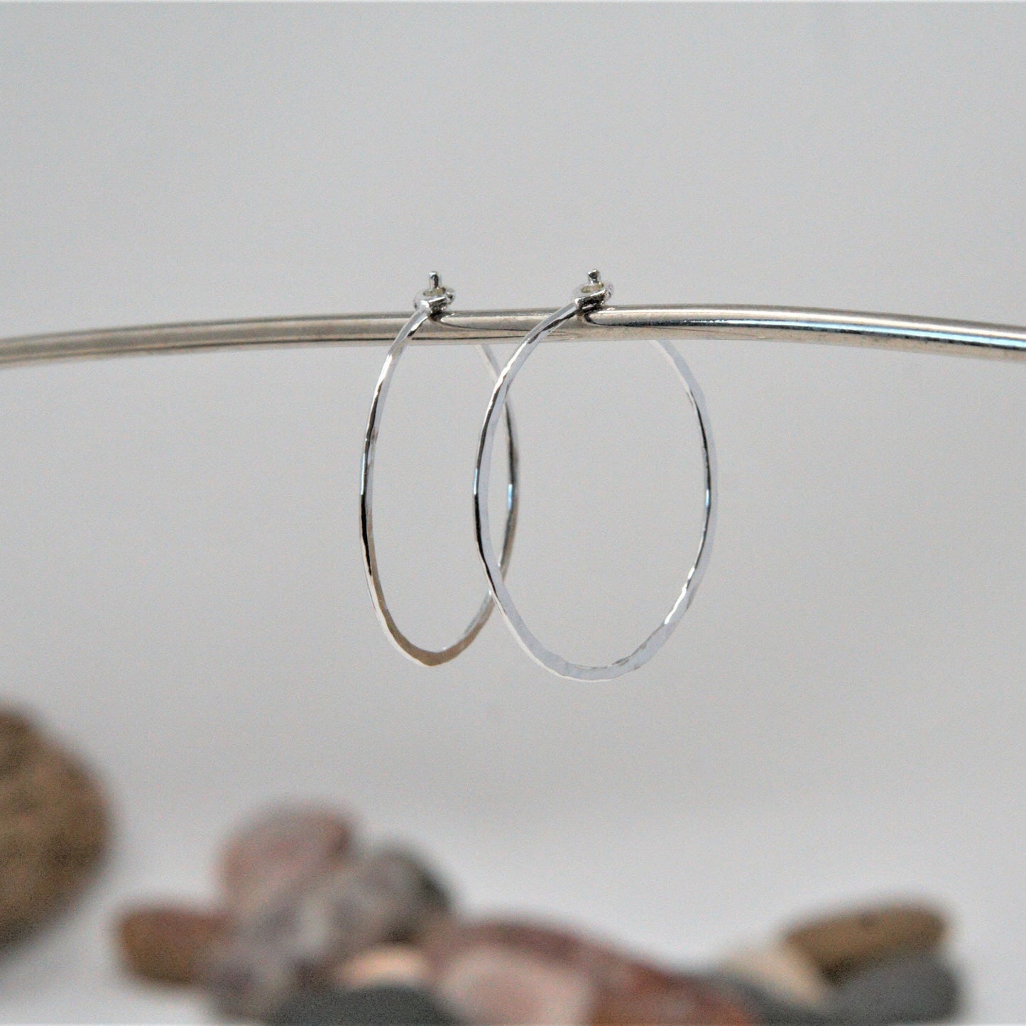 Sterling Silver 1" Hammered Hoop Earrings