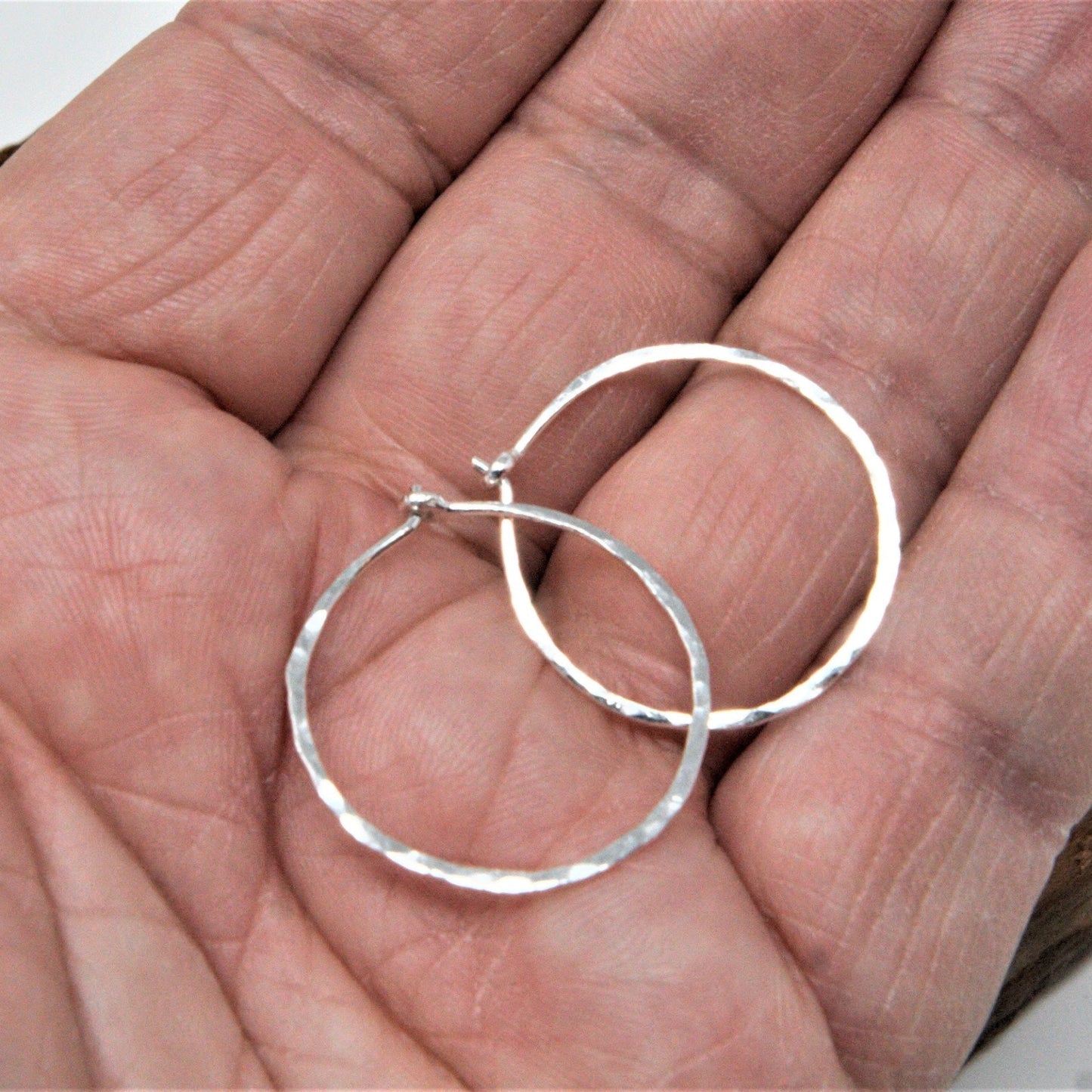 Sterling Silver 1" Hammered Hoop Earrings