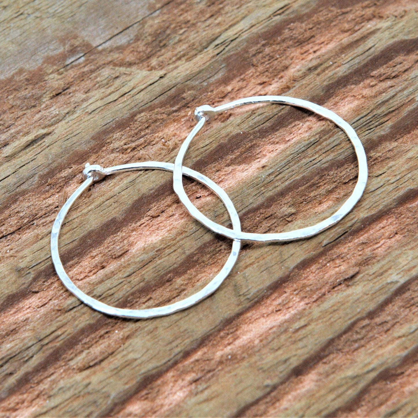 Sterling Silver 1" Hammered Hoop Earrings