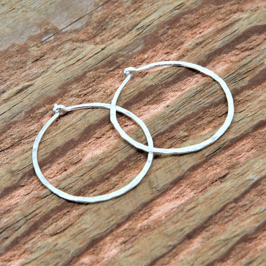Sterling Silver 1" Hammered Hoop Earrings