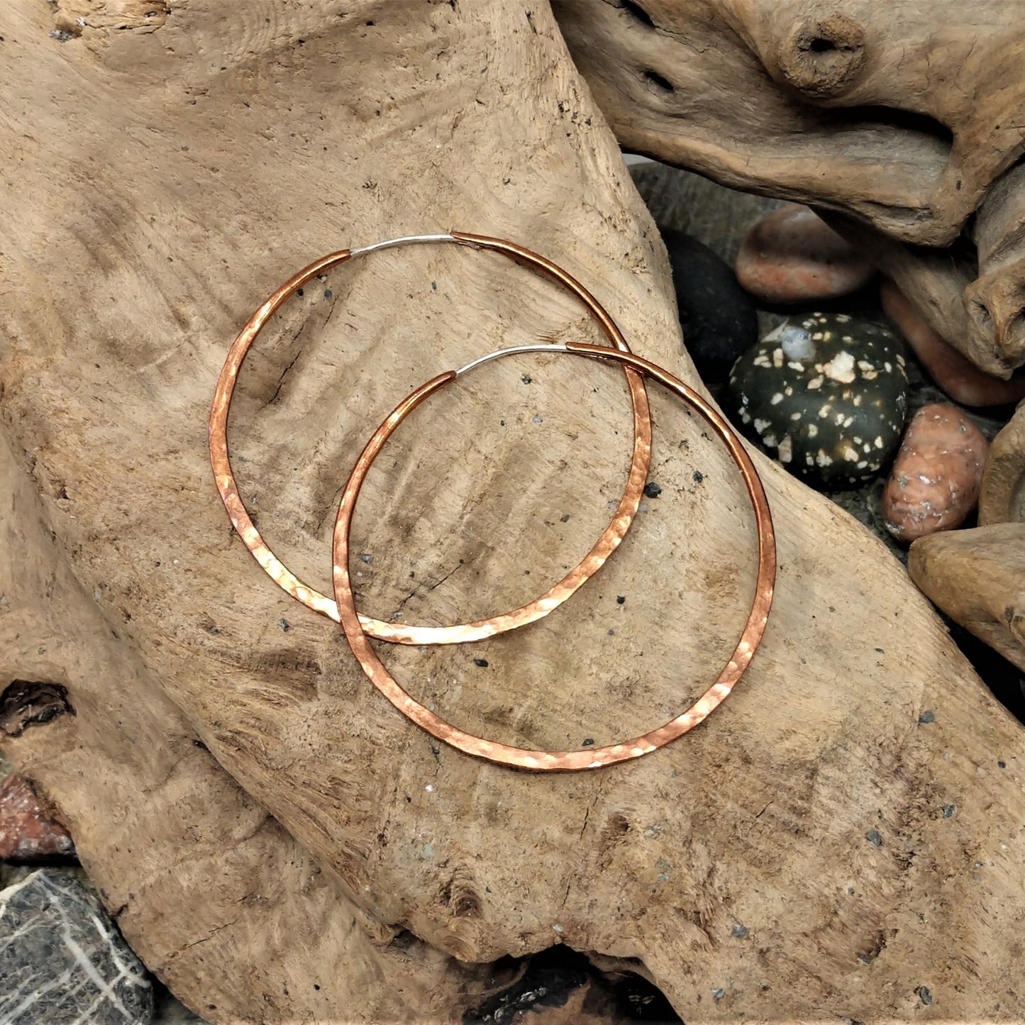 large hammered copper hoops