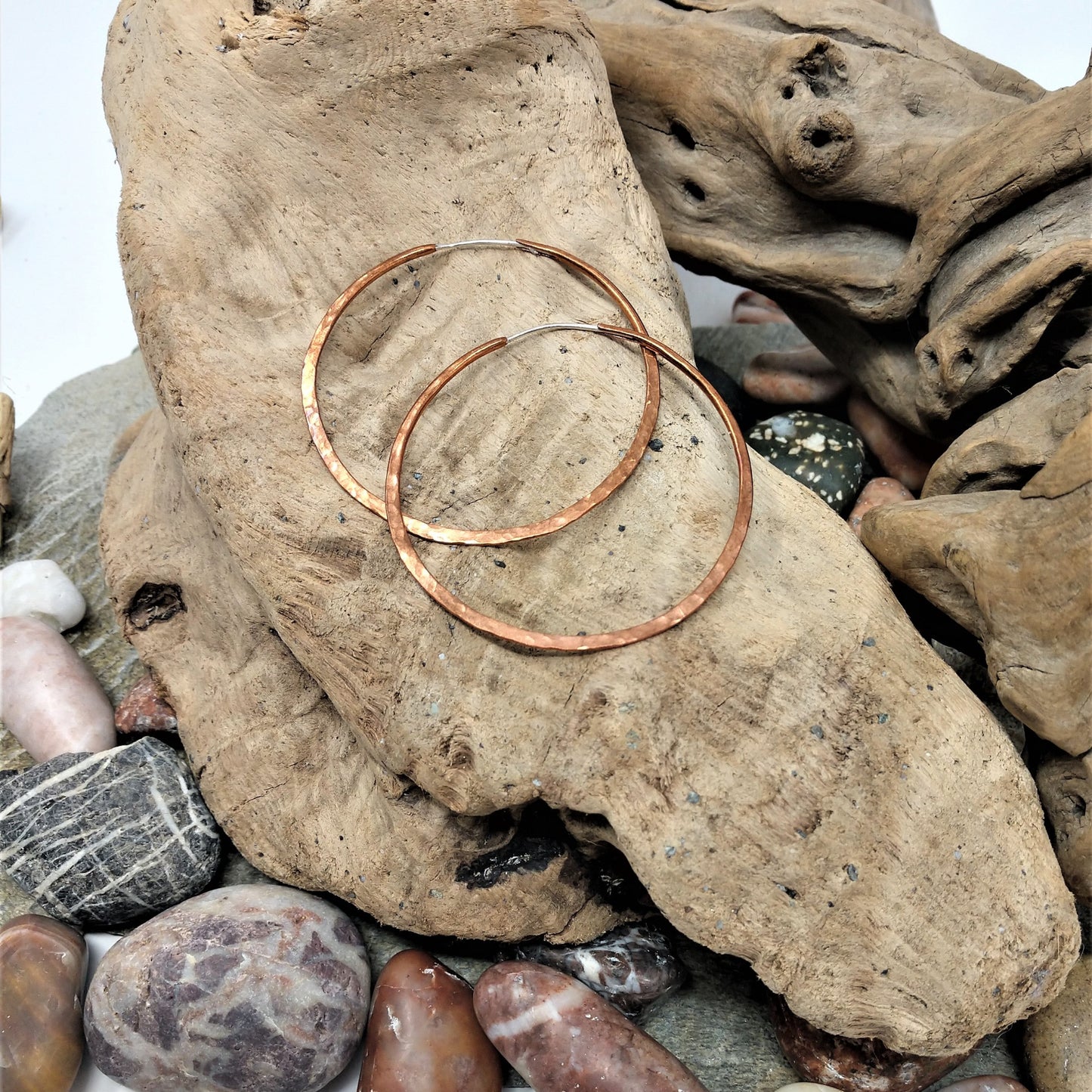 large hammered copper hoops