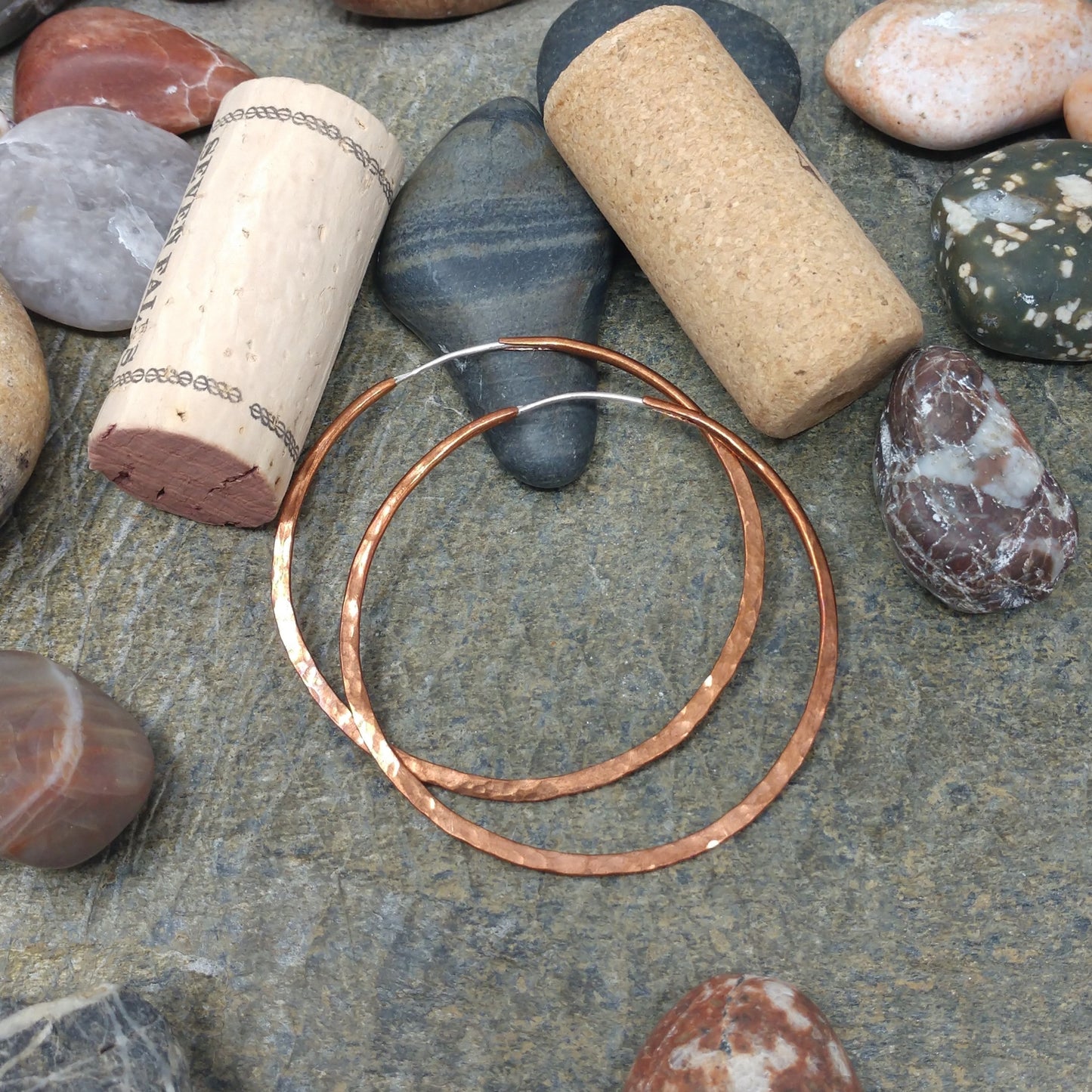 large hammered copper hoops