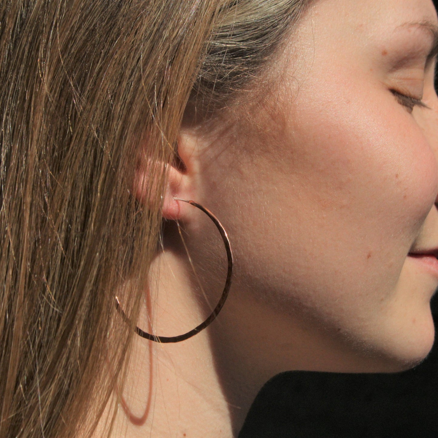 large hammered copper hoops