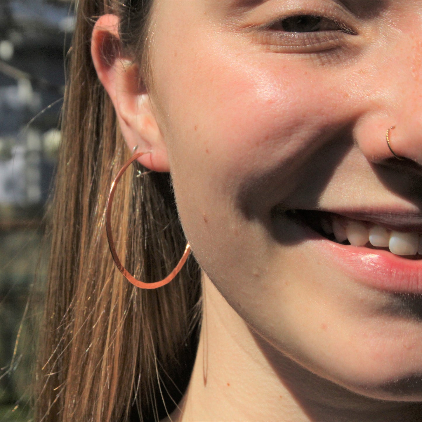 large hammered copper hoops