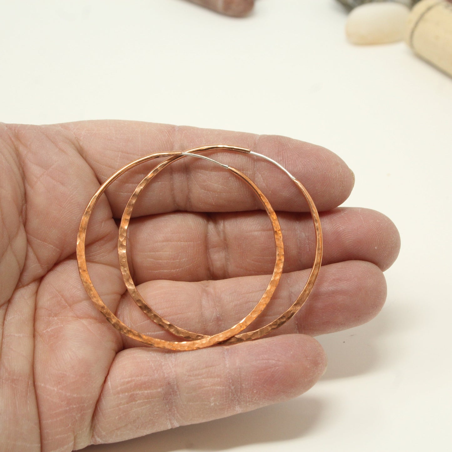 large hammered copper hoops