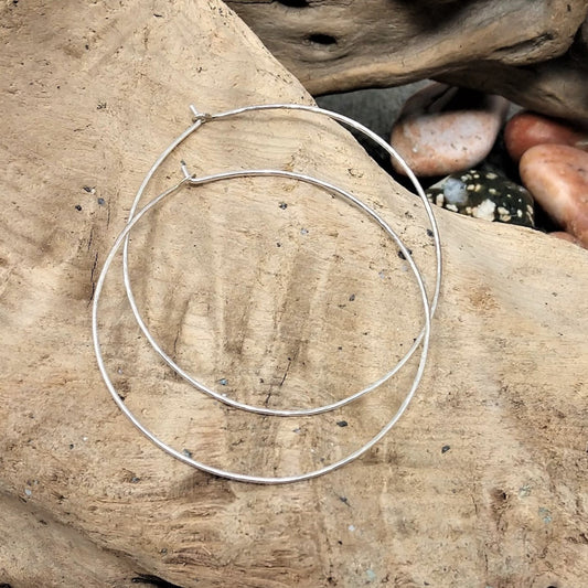 large hammered sterling silver hoop earrings