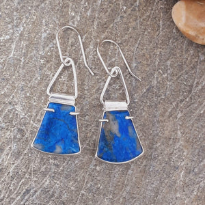 Lapis Prayer Bead Triangle Drop earrings