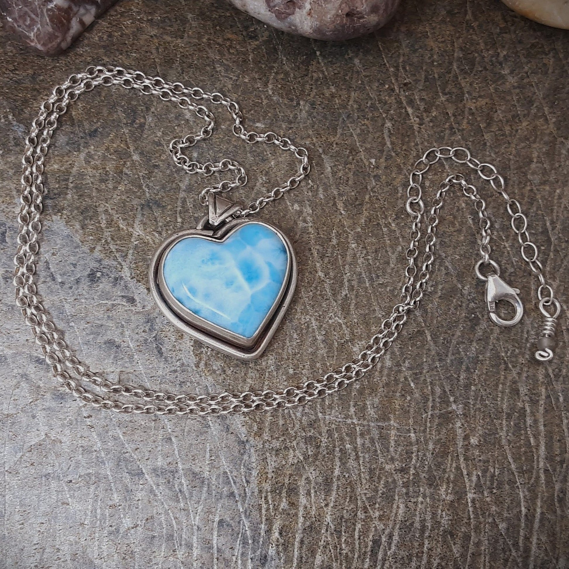 Larimar Heart and Sterling Silver Necklace 