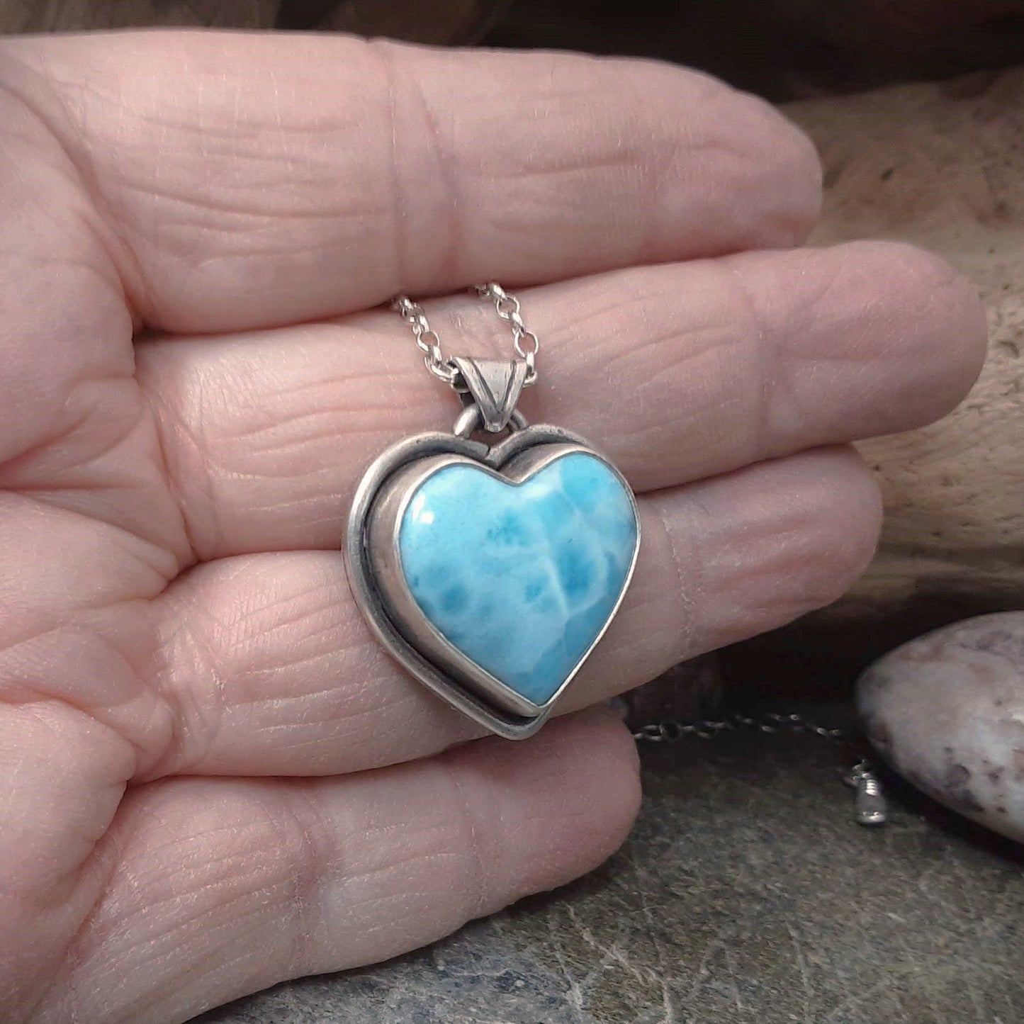 Larimar Heart and Sterling Silver Necklace 