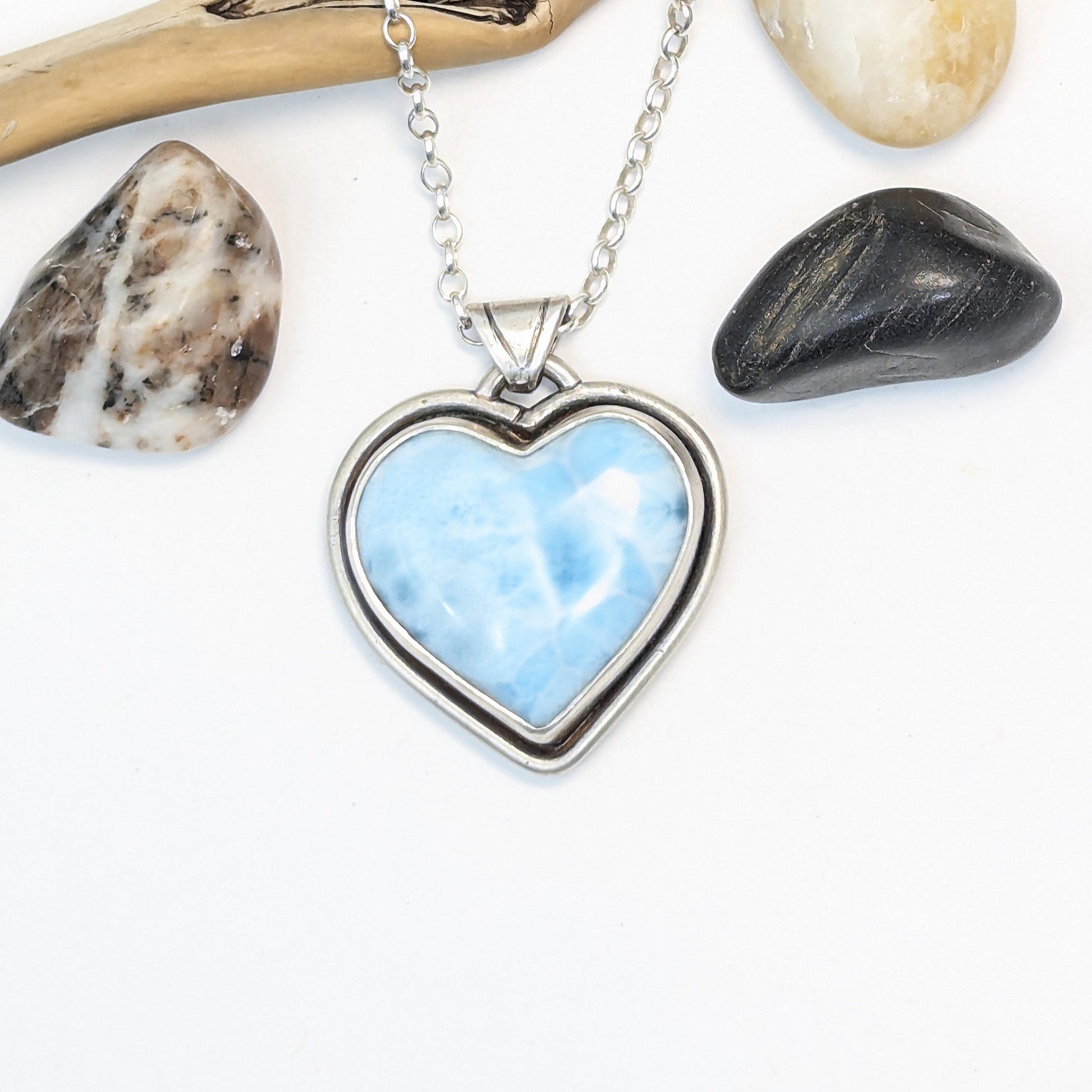 Larimar Heart and Sterling Silver Necklace