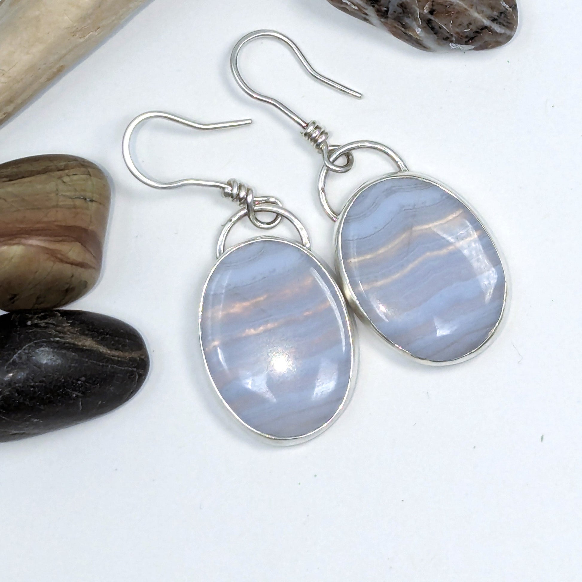 Sterling Silver and Blue Lace Agate Drop Earrings