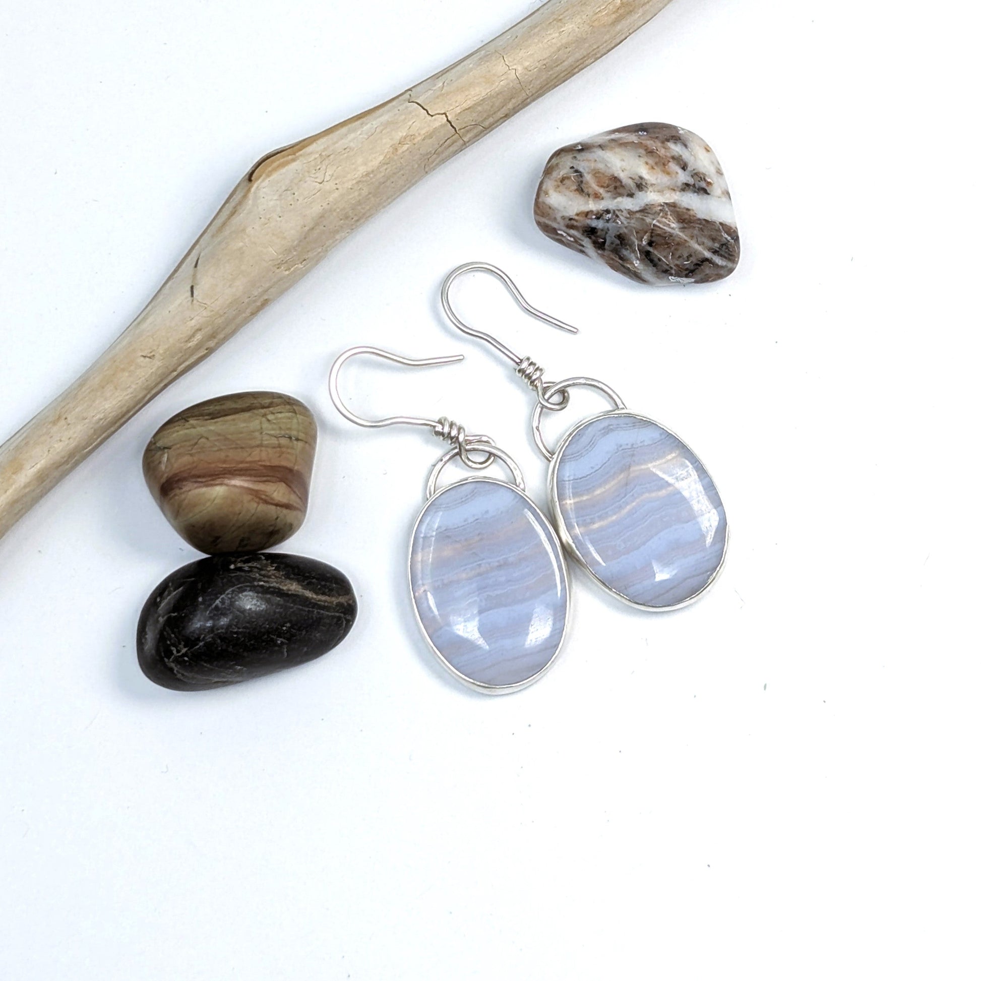 Sterling Silver and Blue Lace Agate Drop Earrings