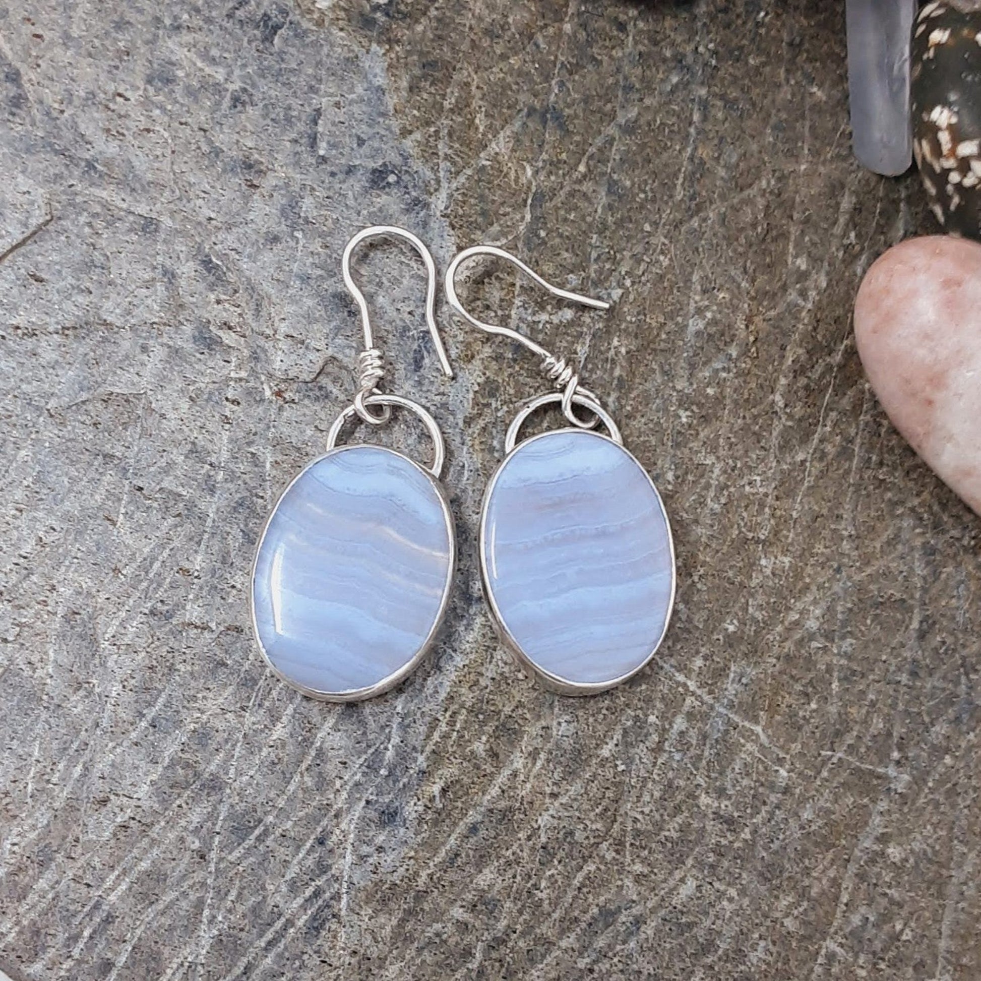 Sterling Silver and Blue Lace Agate Drop Earrings