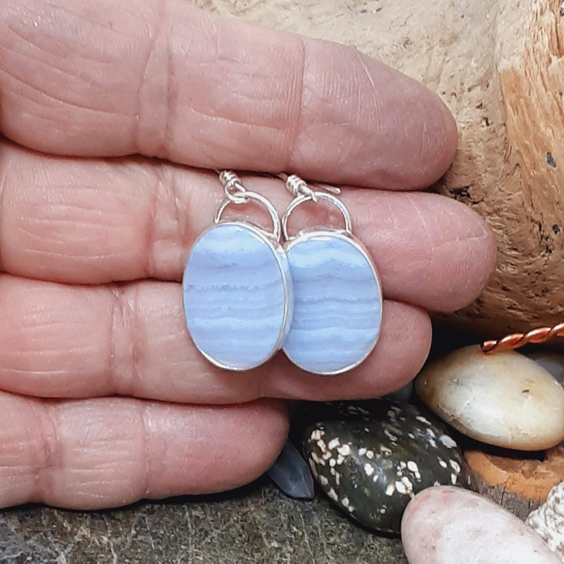 Sterling Silver and Blue Lace Agate Drop Earrings