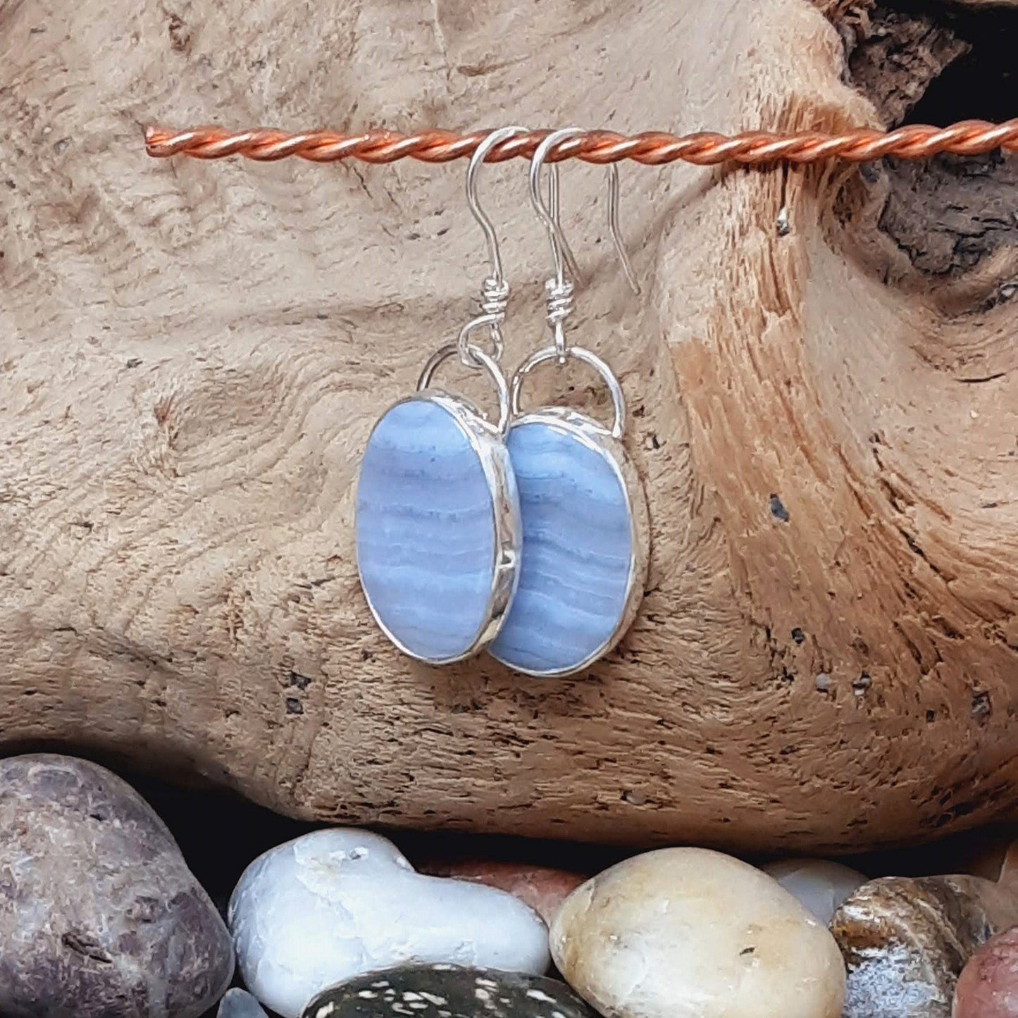 Sterling Silver and Blue Lace Agate Drop Earrings