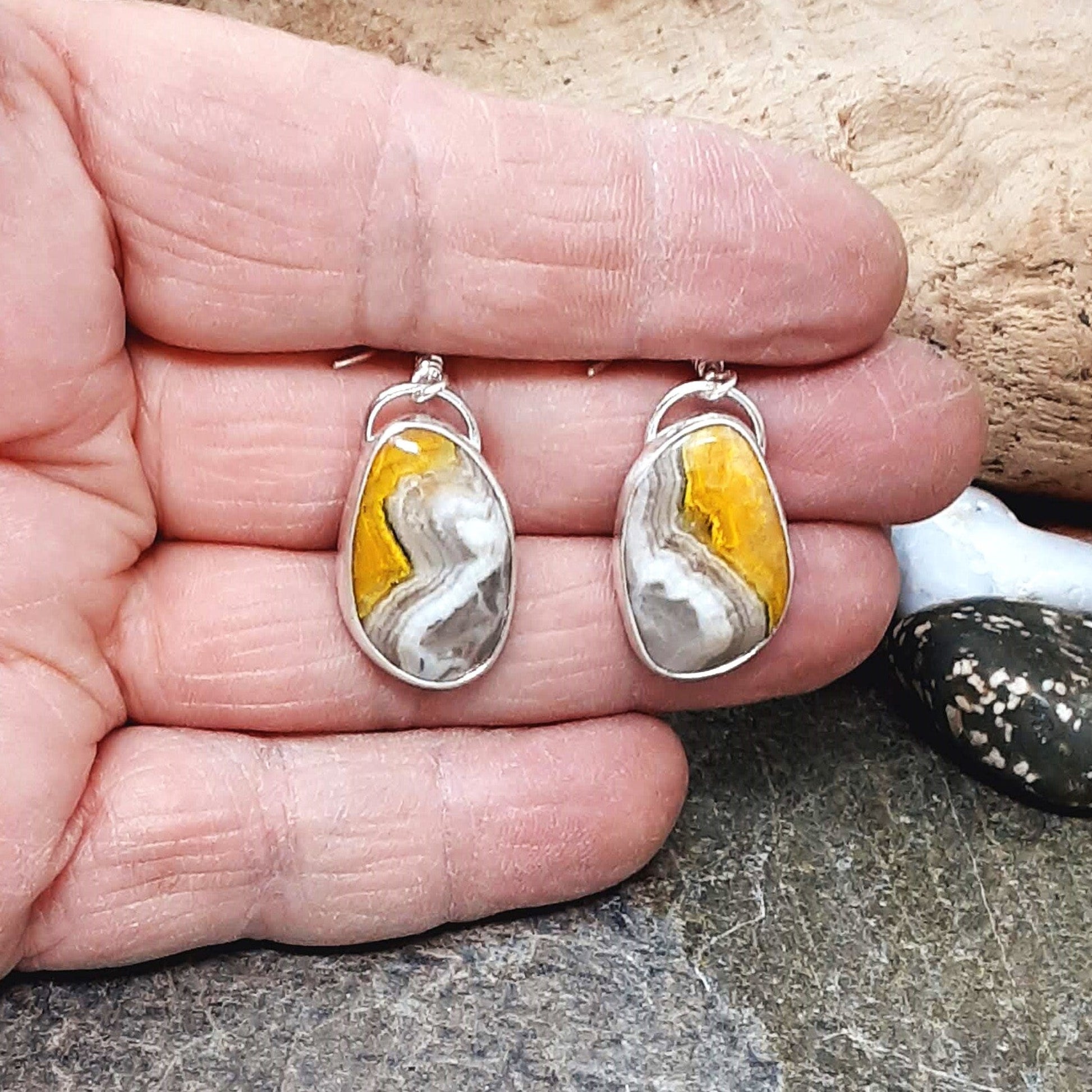 Bumble Bee Jasper and Sterling Silver Earrings