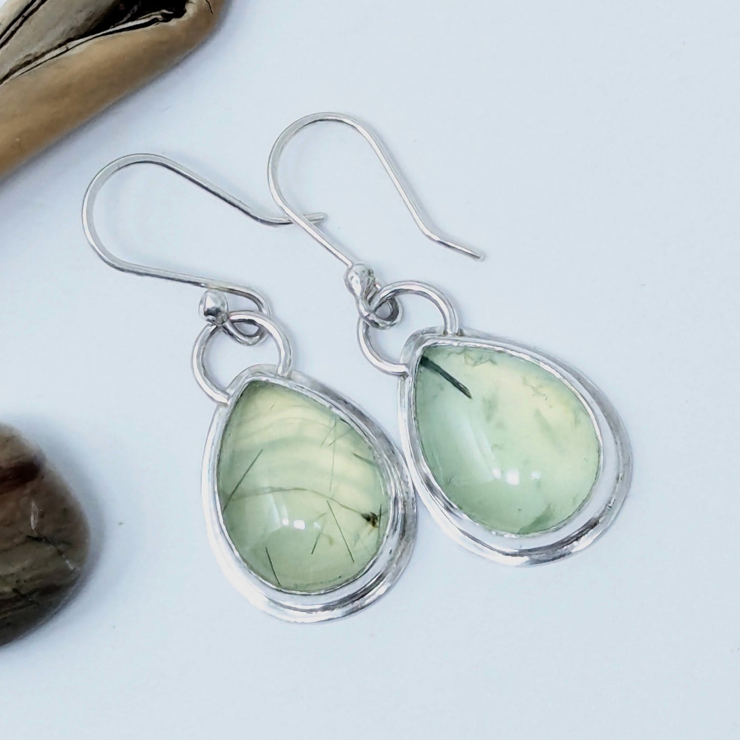 Sterling Silver and Prehnite Tear Drop Earrings