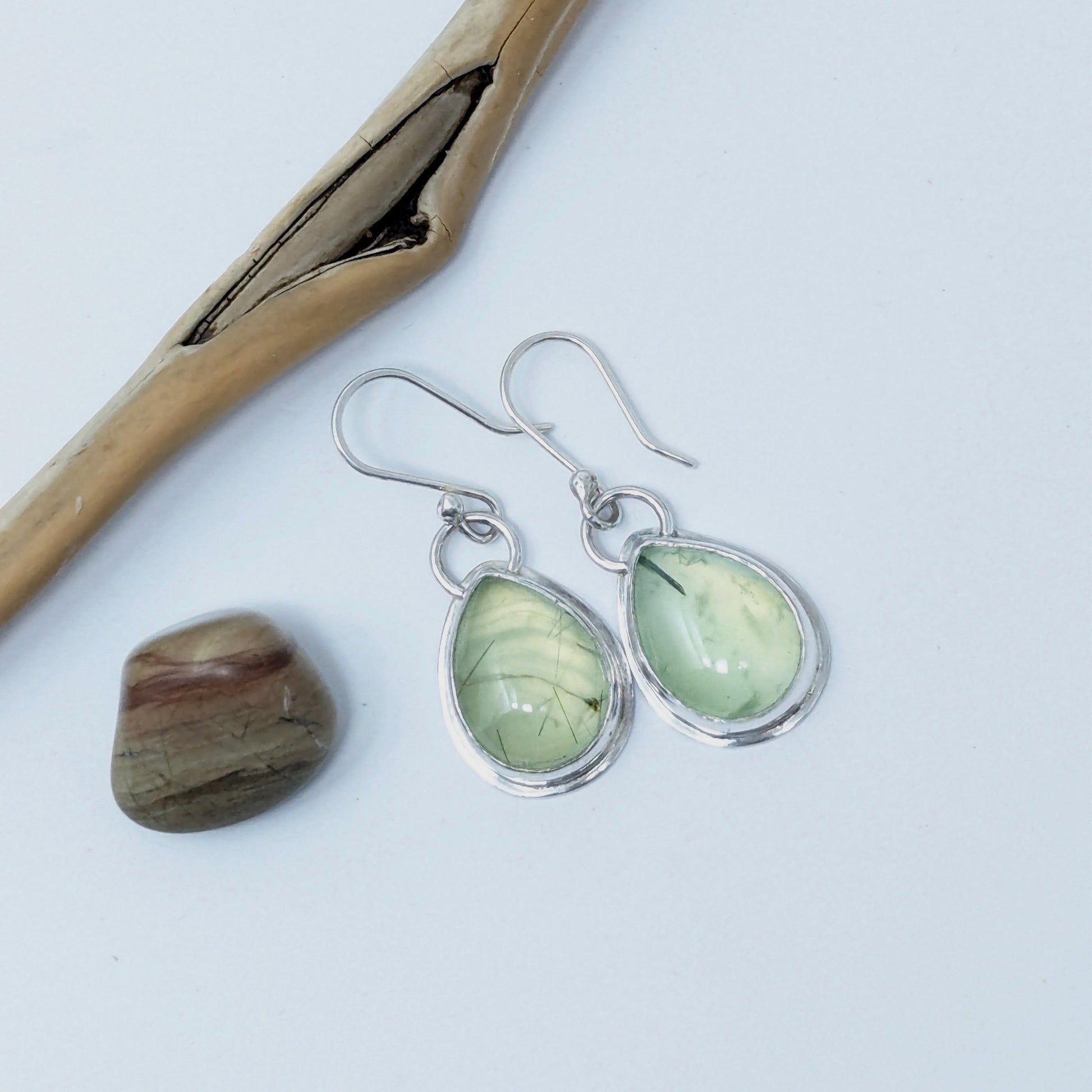 Sterling Silver and Prehnite Tear Drop Earrings