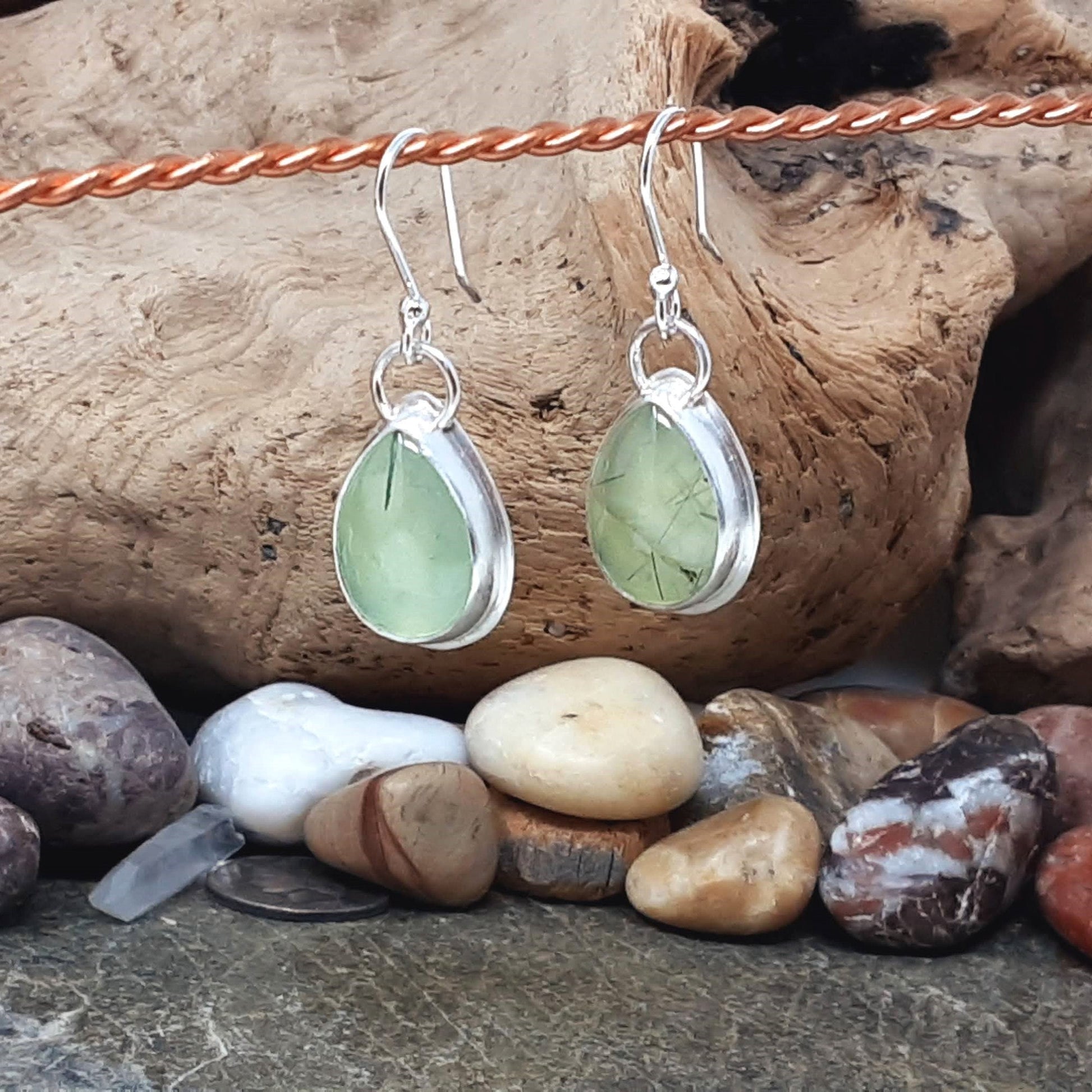 Sterling Silver and Prehnite Tear Drop Earrings