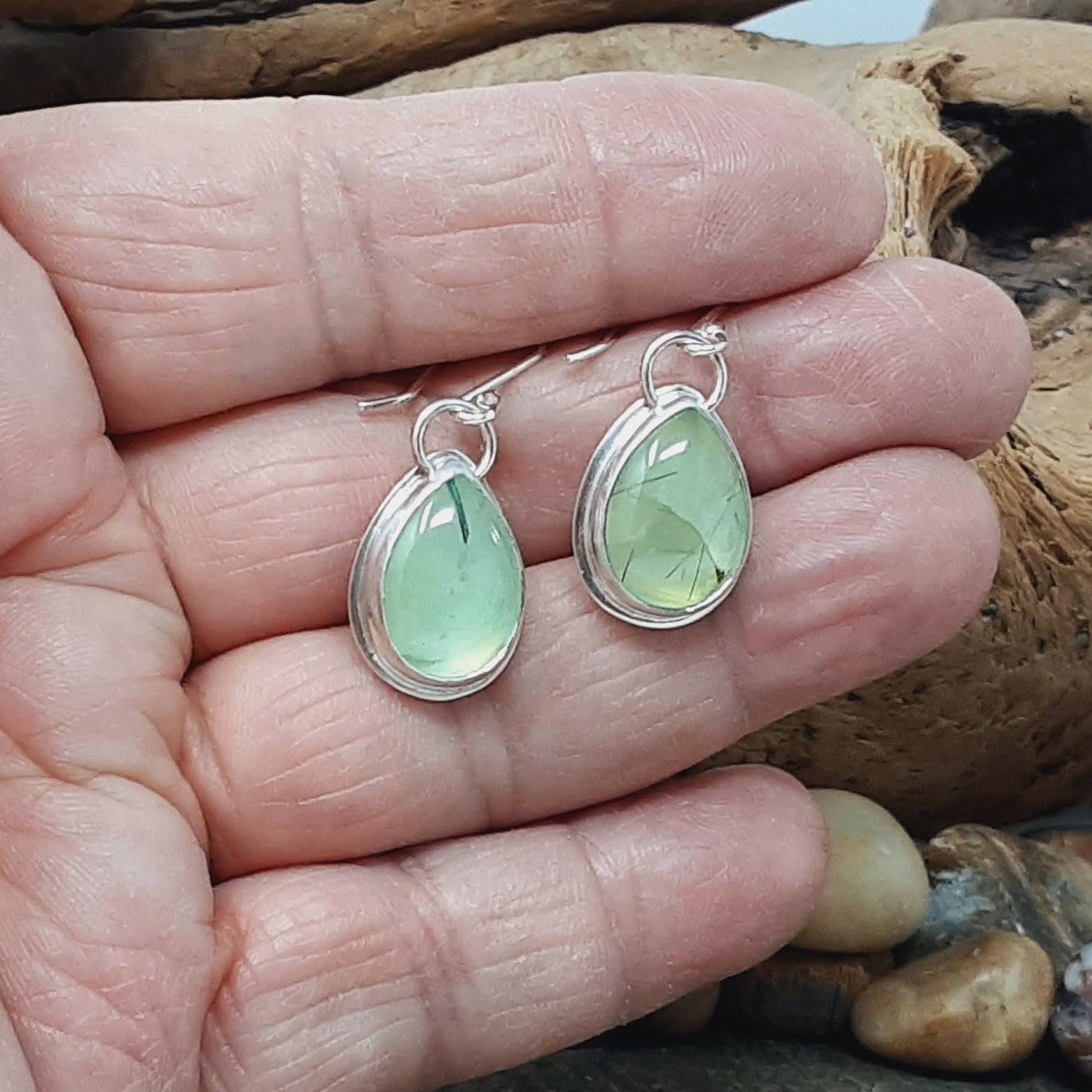 Sterling Silver and Prehnite Tear Drop Earrings