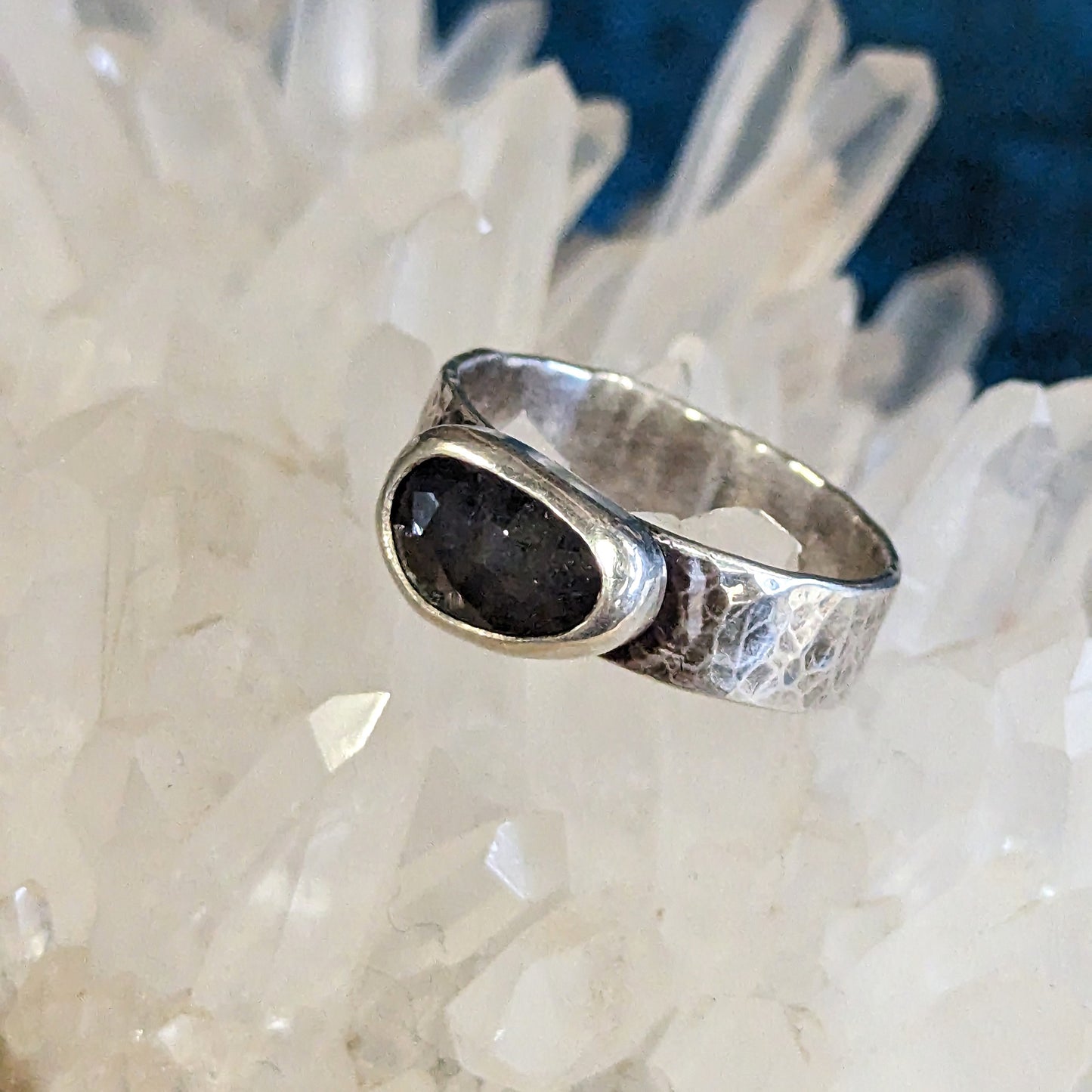 gray blue sapphire and sterling silver rustic rings