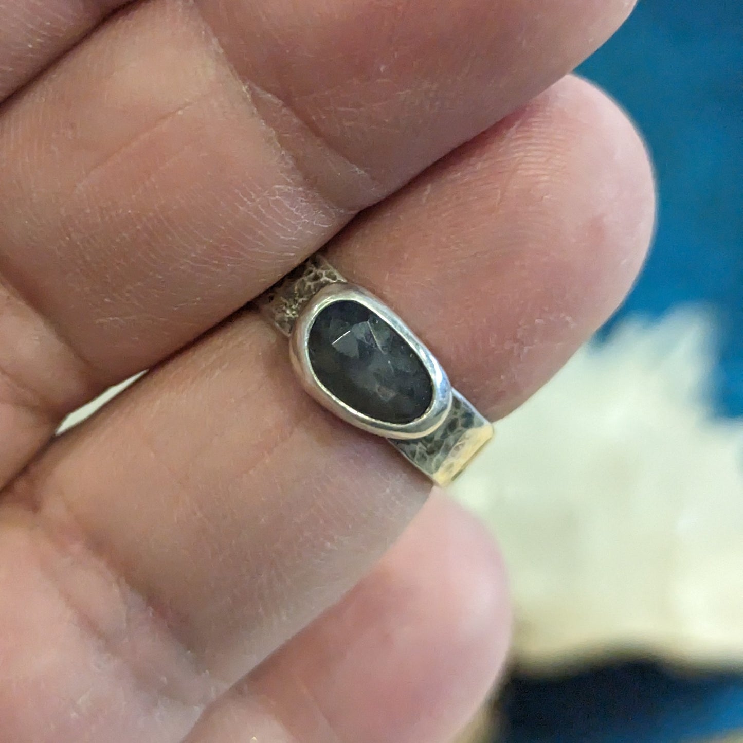 gray blue sapphire and sterling silver rustic rings