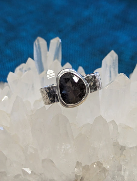 gray blue sapphire and sterling silver rustic rings size 6.25 