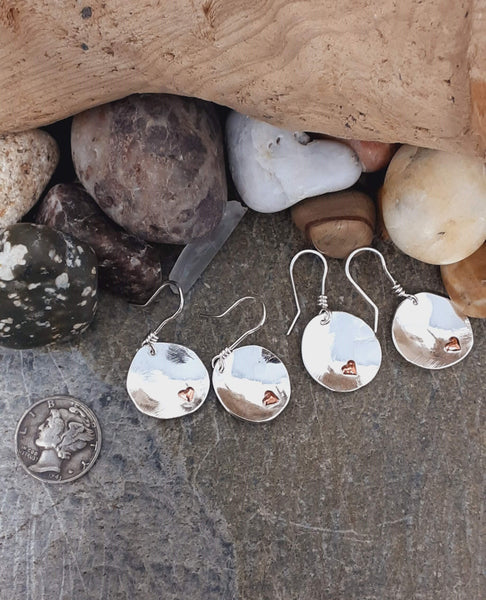 recycled silver discs with copper hearts