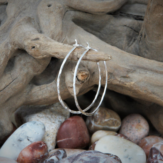 1.25 inch sterling silver oval hammered hoops