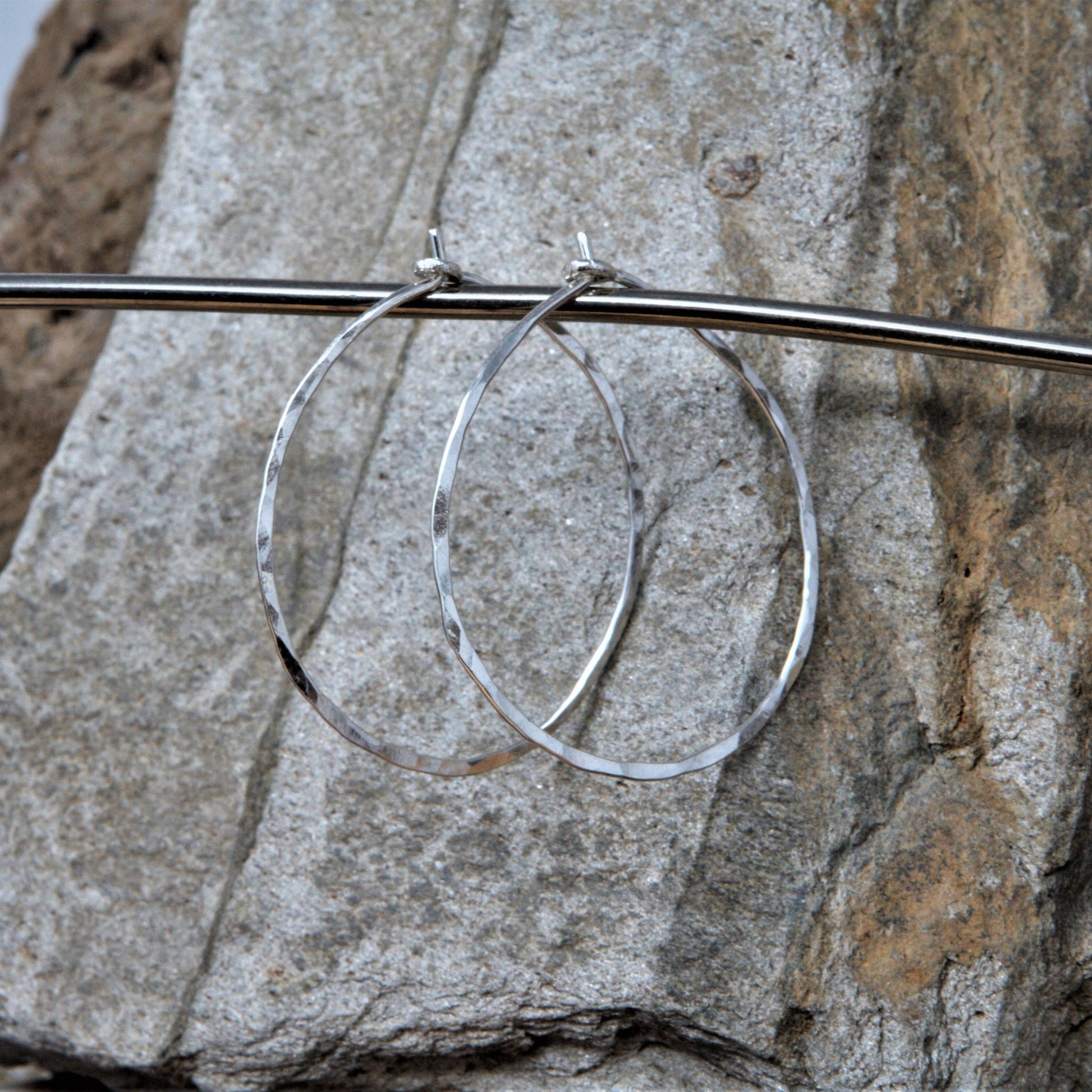 1.25 inch sterling silver oval hammered hoops