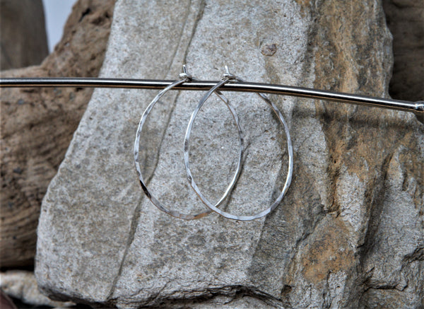 1.25 inch sterling silver oval hammered hoops