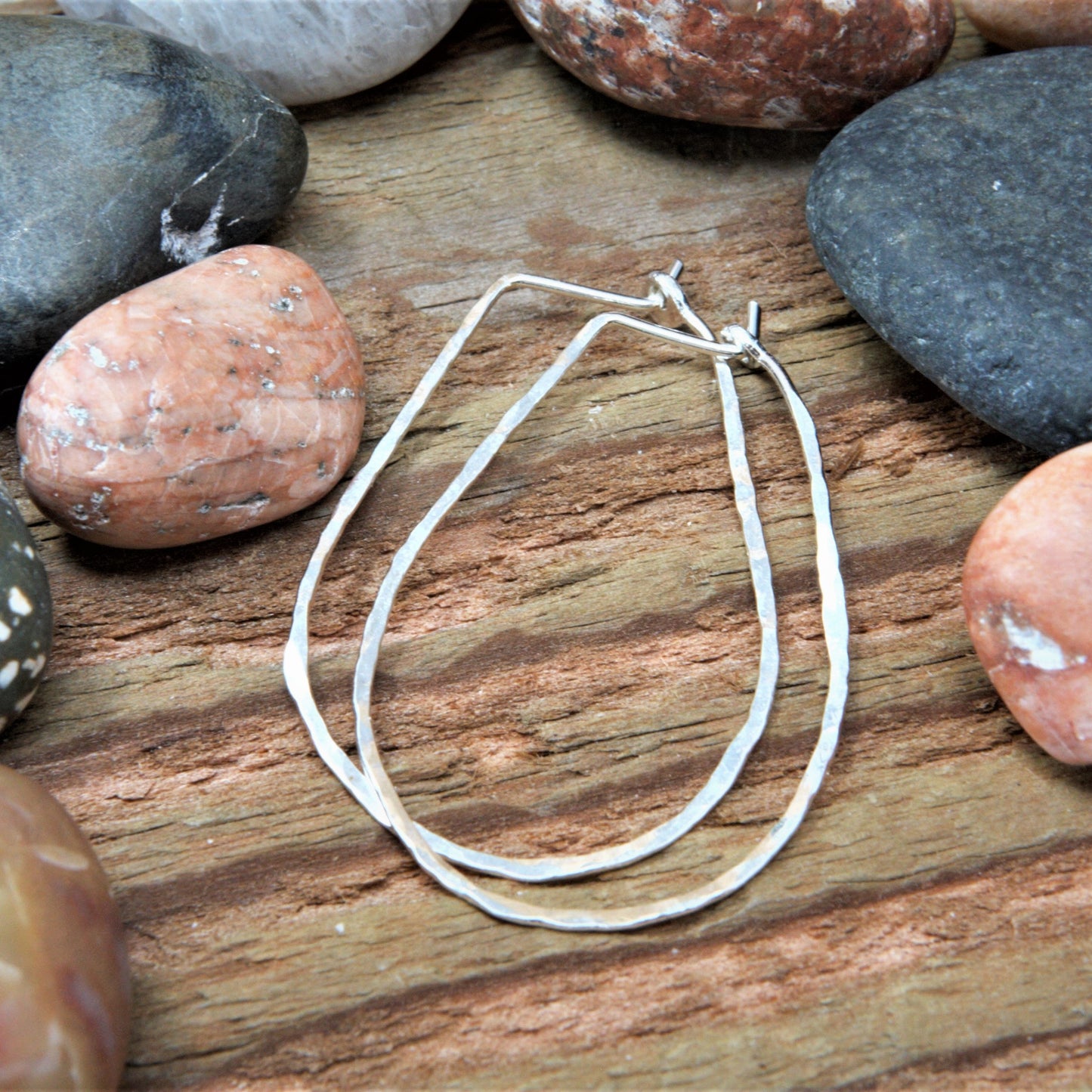 Sterling Silver 1.5 inch Hammered Oval Hoop Earrings