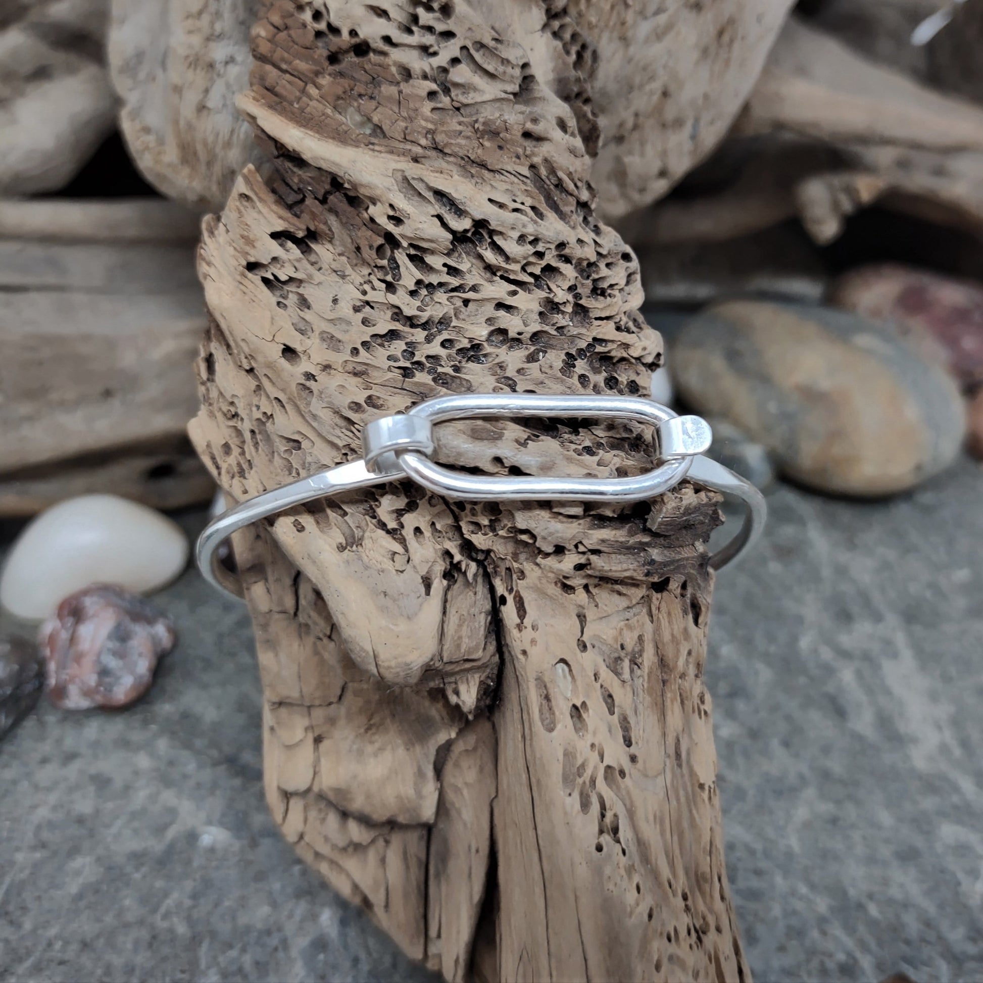 sterling silver forged latch bracelet