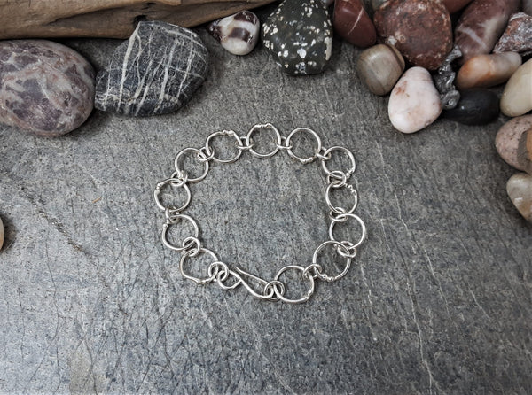 Sterling Silver Handwrought Large and Small Link Chain Bracelet