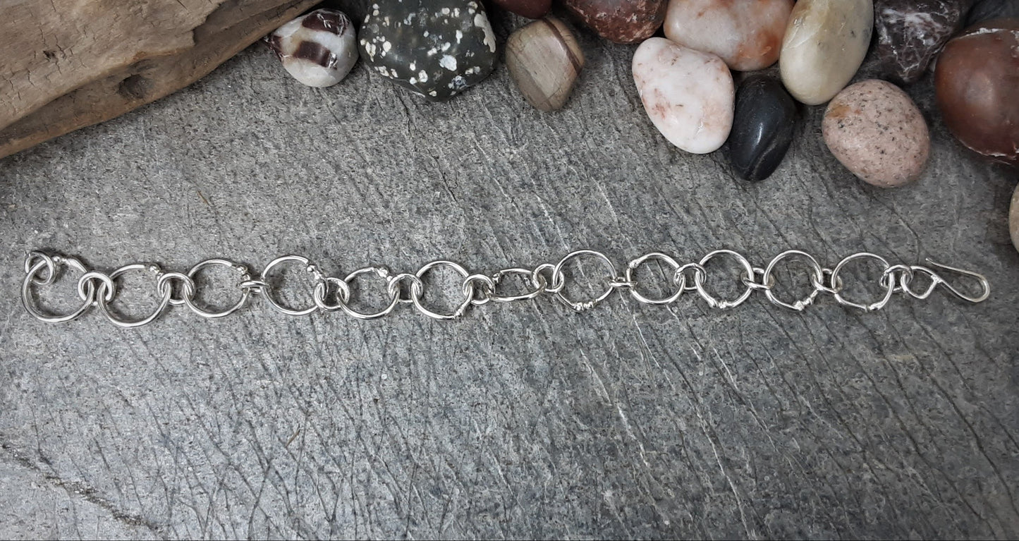 Sterling Silver Handwrought Large and Small Link Chain Bracelet