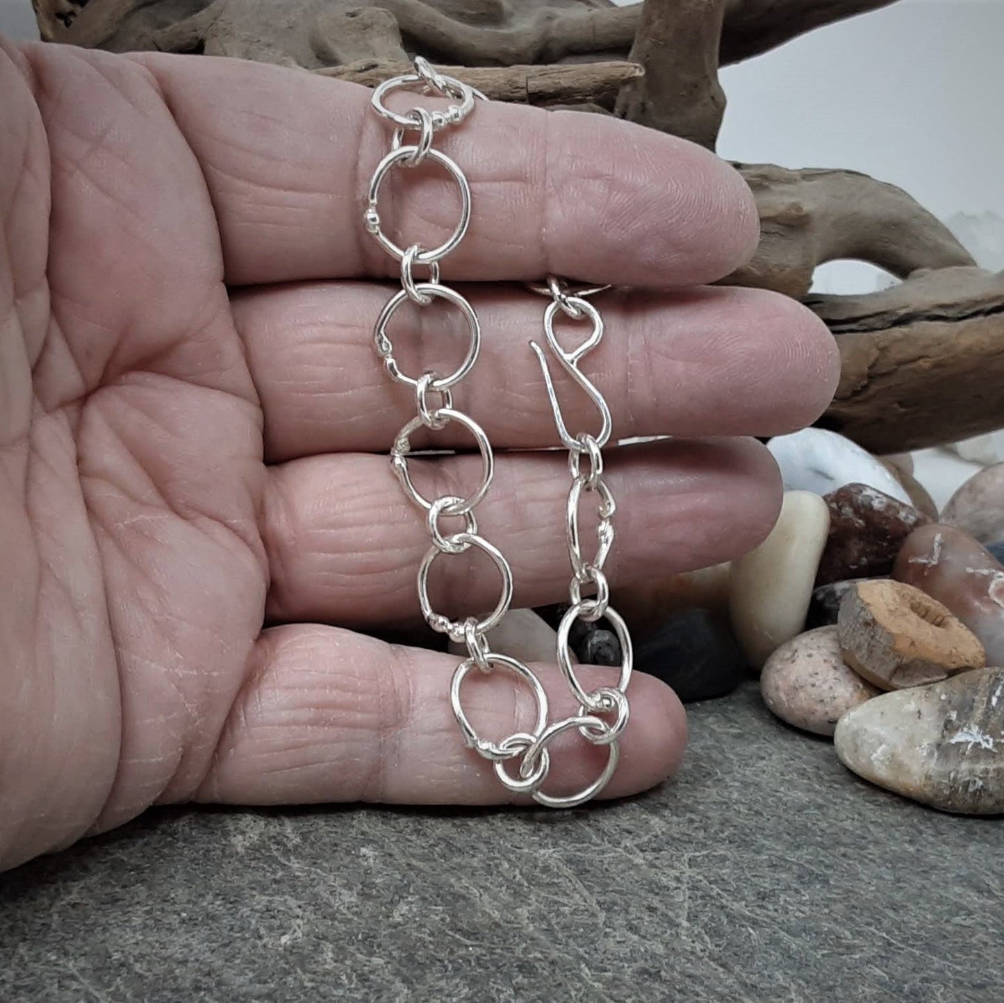 Sterling Silver Handwrought Large and Small Link Chain Bracelet