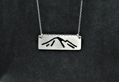 Sterling Silver Mountain Pendant Necklace with Delicate Sterling Silver Cable Chain, Mount Baker Washington
