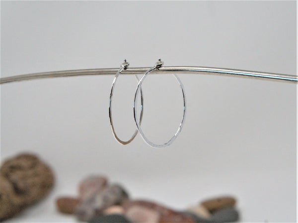 Sterling Silver 2" Hammered Oval Hoop Earrings