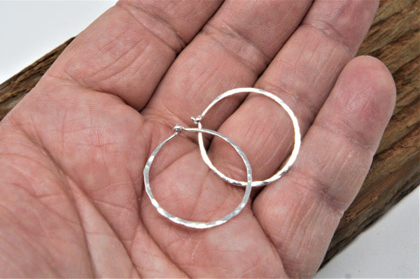 Sterling Silver 1" Hammered Hoop Earrings