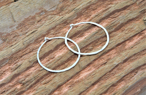 Sterling Silver 1" Hammered Hoop Earrings