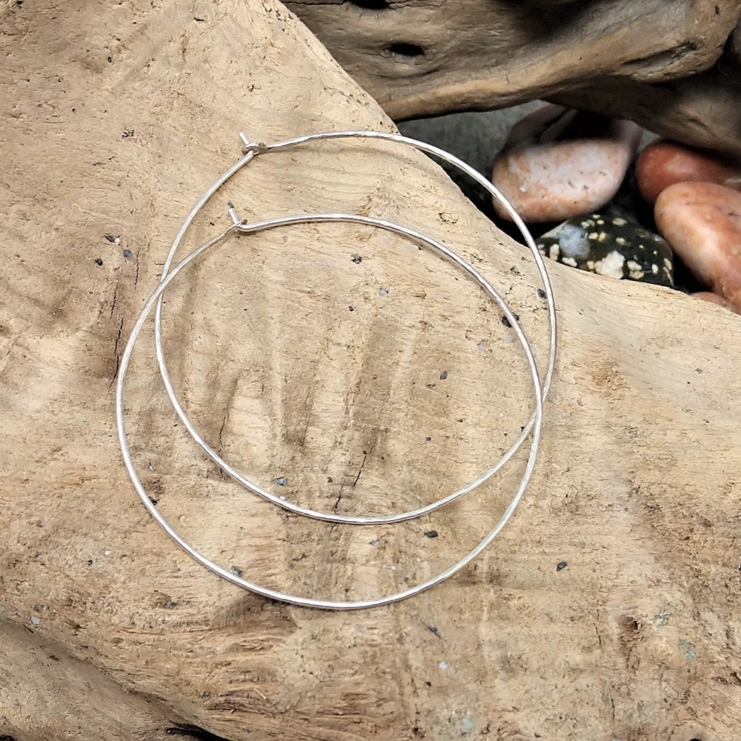 large hammered sterling silver hoop earrings