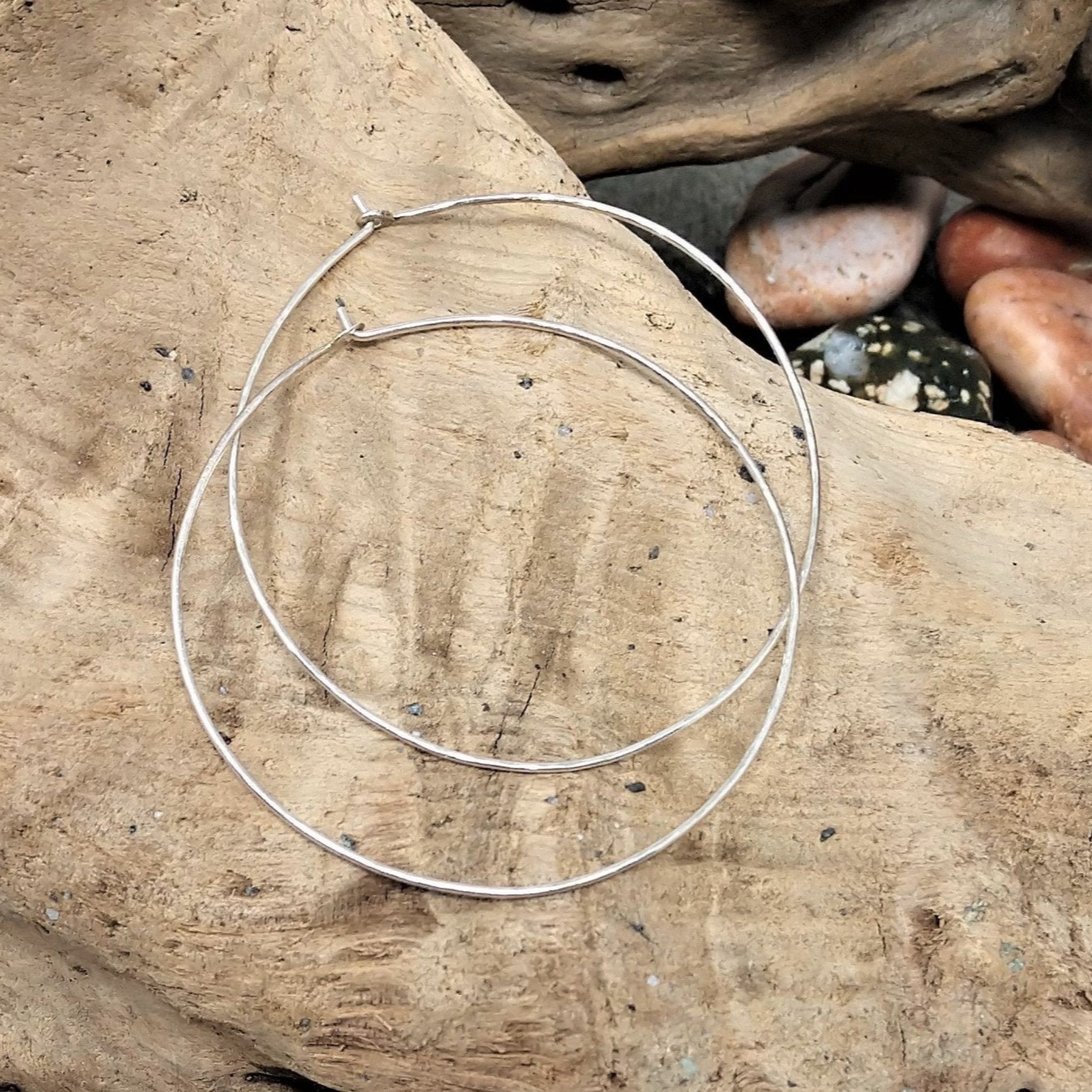 large hammered sterling silver hoop earrings
