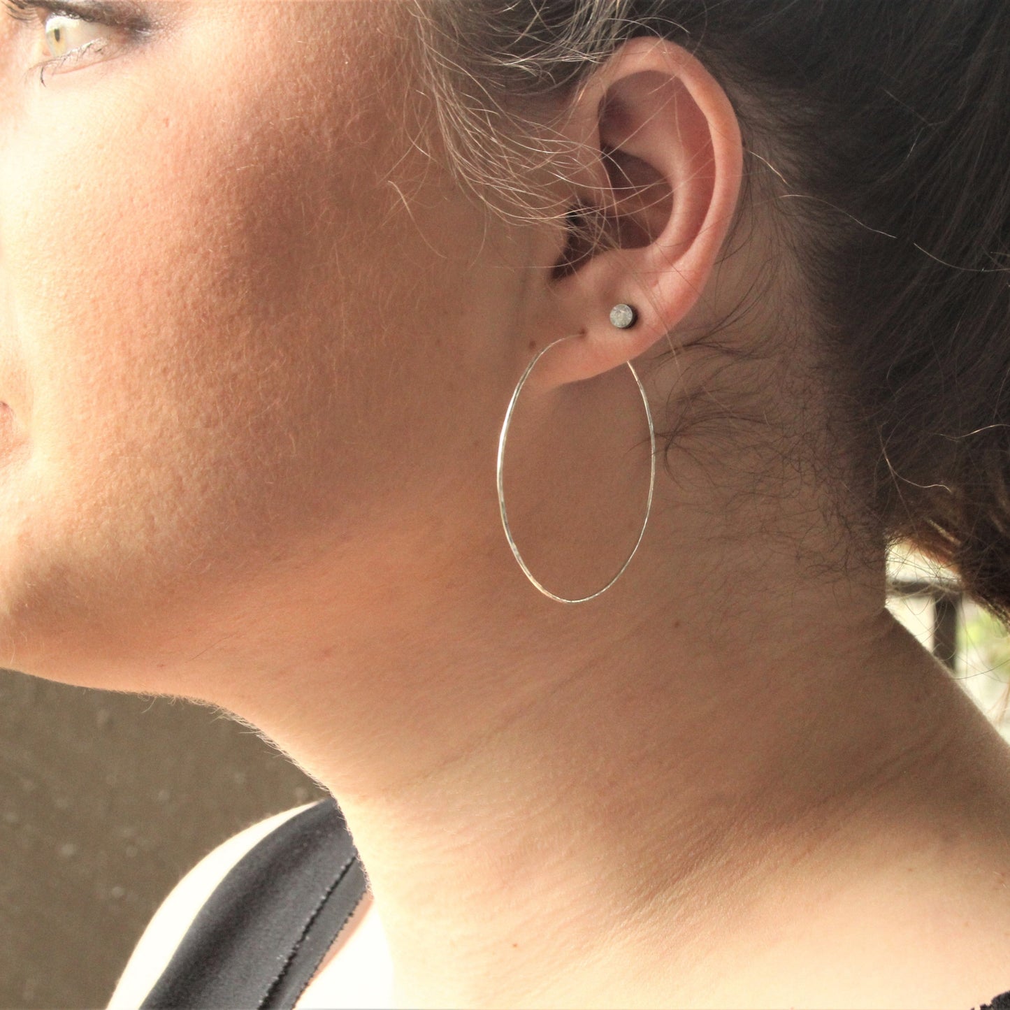 large hammered sterling silver hoop earrings