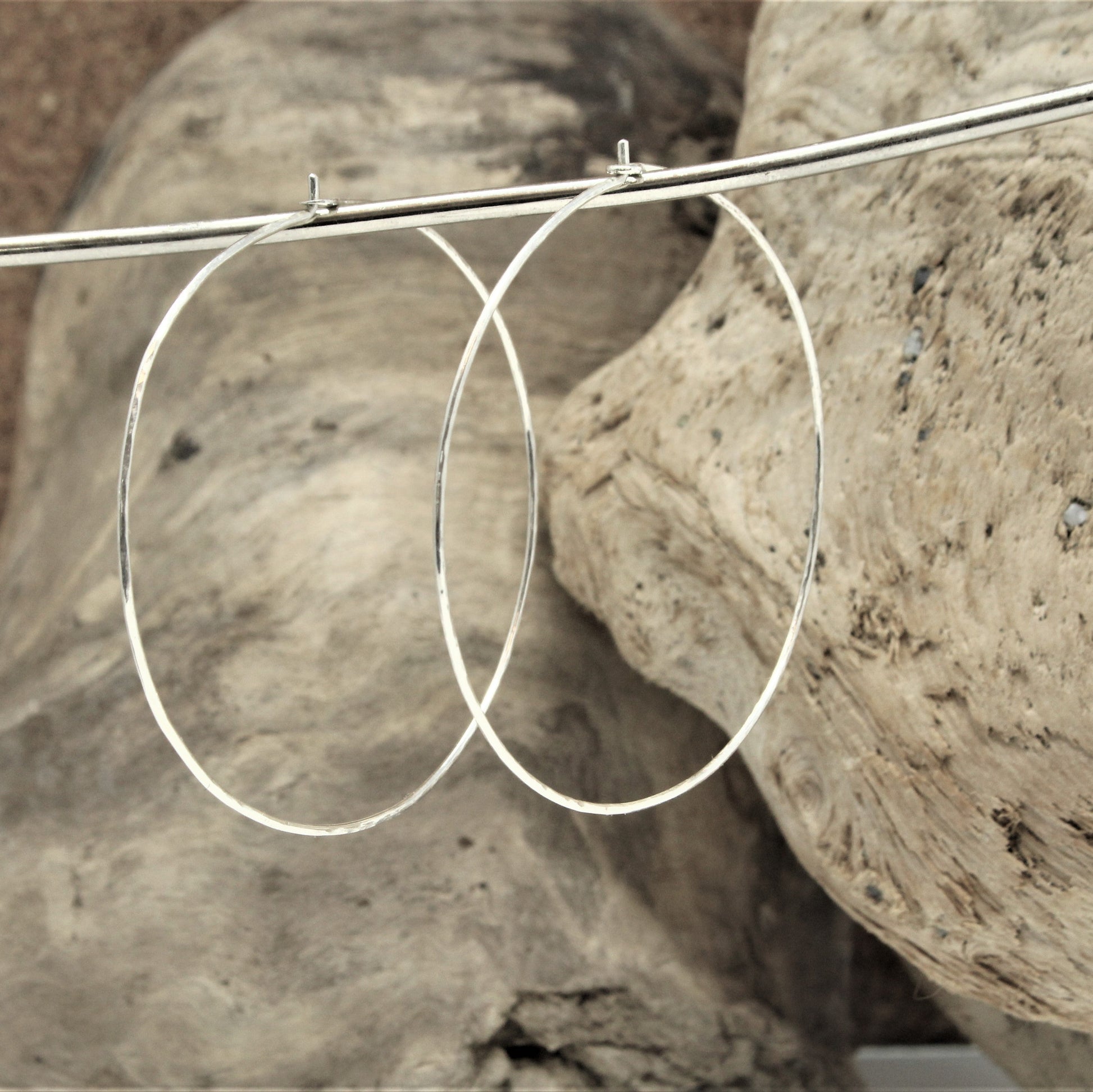 large hammered sterling silver hoop earrings